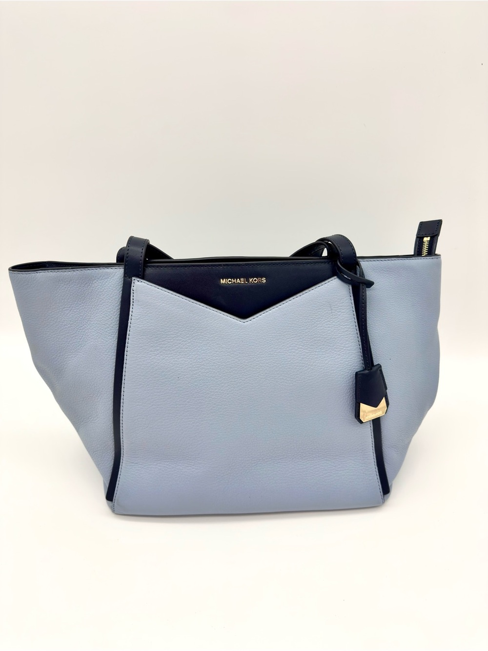 Michael Kors Whitney Large Pale Blue Navy Leather Tote Bag
